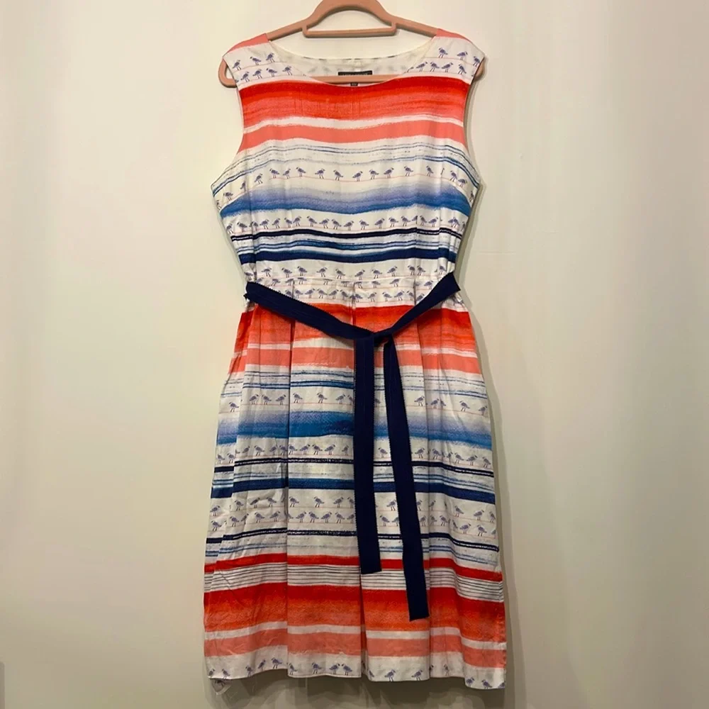 LAURA ASHLEY Seagull Stripe Beach Cotton Fit & Flare Dress Size 12 - Picture 4 of 9